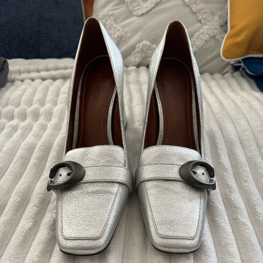 Metallic silver Coach heels